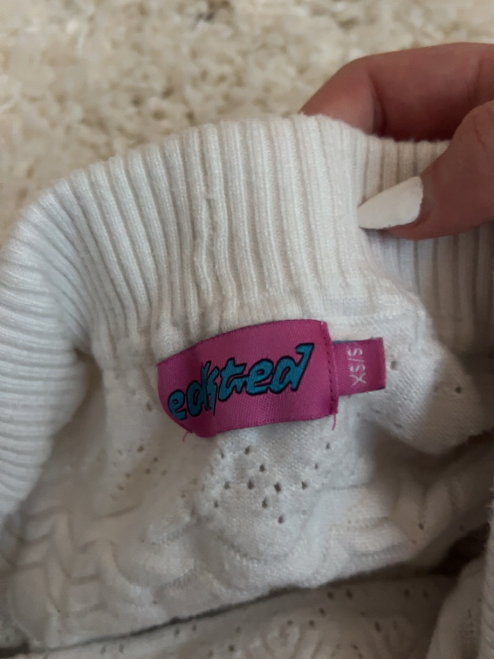 Edikted White Knit Crew Sweater shorts with Pink Logo Tag